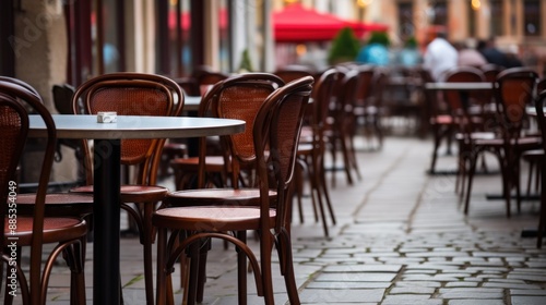 Street cafe. Street cafe terrace in Europe with tables and chairs . Outdoor cafe with tables and chairs. travel concept with copy space. © John Martin