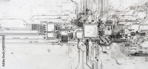 Abstract black and white background of technical circuit drawings photo