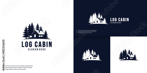 forest house logo, pine wood, explorer, logo design template.