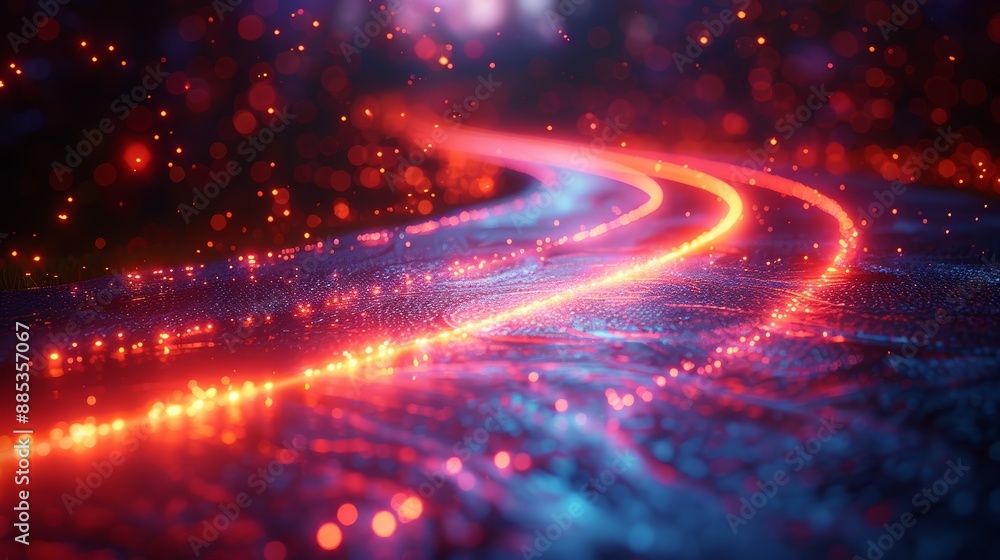Neon Light Trails on Wet Asphalt with Bokeh Background in Vibrant Night Scene Neon Light Trails on Wet Asphalt with Bokeh Background in Vibrant Night Scene