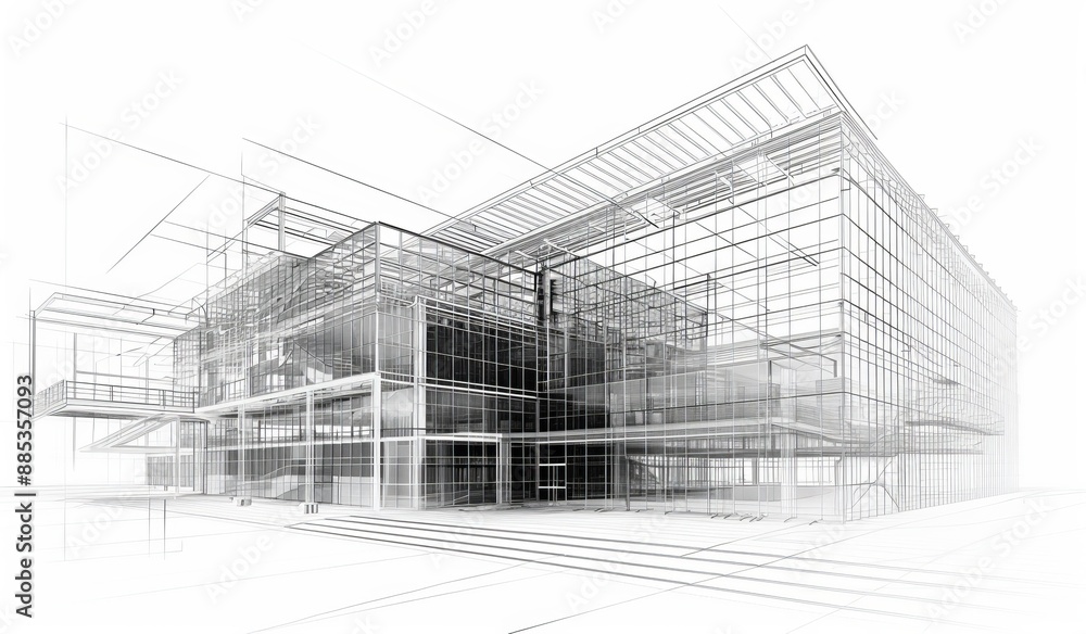 3D illustration of modern house architectural drawings 3D illustration of modern house architectural drawings
