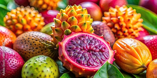 Close-up of a ripe marakuja fruit, showcasing exotic flavors and vibrant colors, marakuja, passion fruit, tropical, exotic, fruit photo