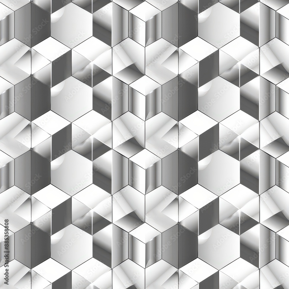 Obraz premium A seamless pattern of silver and grey hexagons in a grayscale, metallic style
