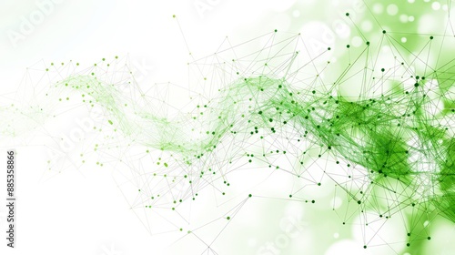 Abstract green digital network on white background, concept of technology and connection