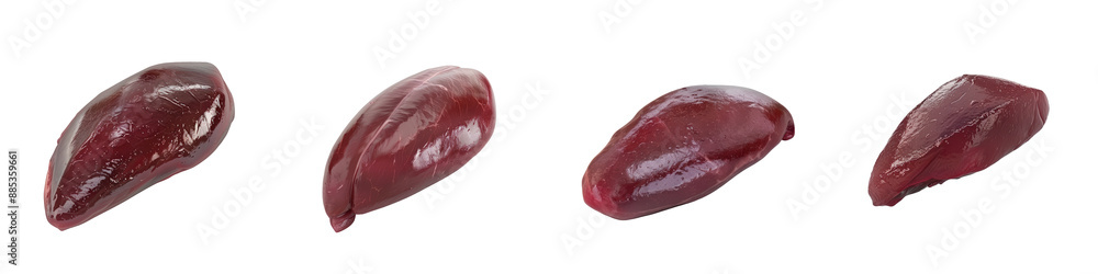 Close-up of four pomegranate seeds isolated on white background, showcasing their vibrant red color and smooth texture. Close-up of four pomegranate seeds isolated on white background, showcasing their vibrant red color and smooth texture.