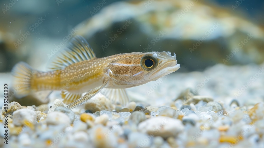 Gobyfish inhabit a neutral backdrop with empty space for writing Gobyfish inhabit a neutral backdrop with empty space for writing