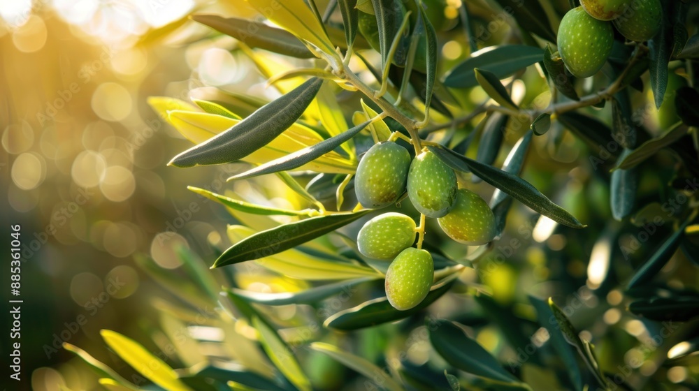 Olive Branch With Ripe Olives In Sunlight Olive Branch With Ripe Olives In Sunlight