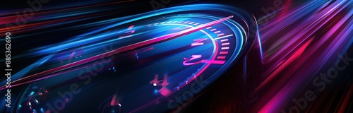 illustration of a black speedometer with purple lines on a black background