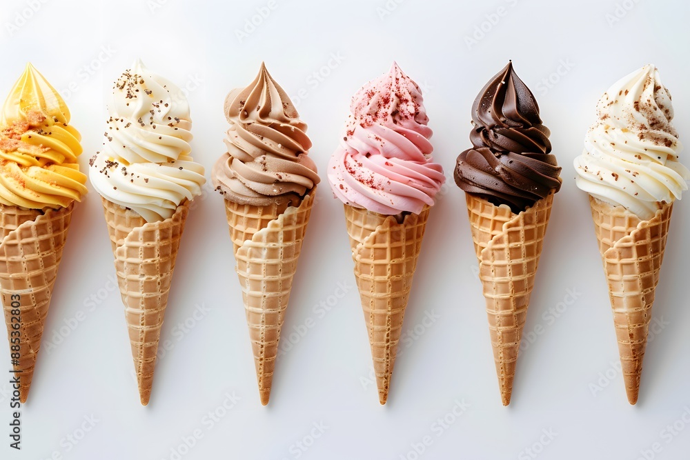 Assorted Soft Serve Ice Cream Cones in Waffle Cones Assorted Soft Serve Ice Cream Cones in Waffle Cones