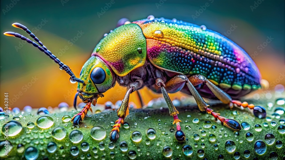 Macro shot of a colorful insect covered in dew drops, insect, colorful, macro, close-up, dew drops, vibrant, nature, wildlife Macro shot of a colorful insect covered in dew drops, insect, colorful, macro, close-up, dew drops, vibrant, nature, wildlife