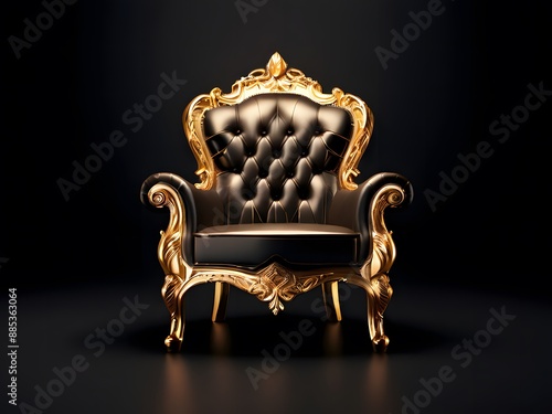 luxury golden armchair on dark background