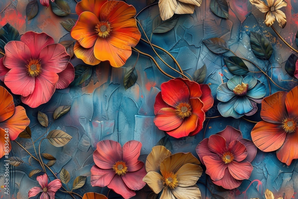custom made wallpaper toronto digitalArtistic Floral Arrangement on Textured Blue Background