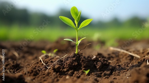 Young Seedling in Fertile Soil Against a Blue Sky