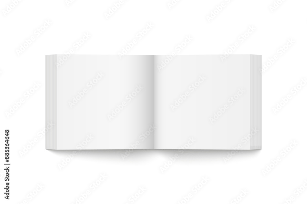Vector mockup of paperback square book spread with white cover isolated. Realistic book, brochure or booklet template opened on white background. 3d illustration. Vector mockup of paperback square book spread with white cover isolated. Realistic book, brochure or booklet template opened on white background. 3d illustration.