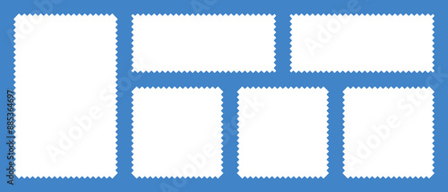 Set of frames in shape of squares and rectangles of various sizes with zigzag smooth edges. Vector illustration of white blank forms for writing text, notes, photos. Templates for design.