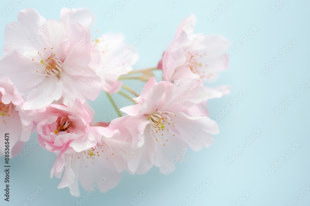 Beautiful pink cherry blossoms in full bloom against a clear blue sky background, perfect for springtime themes and nature displays, with ample copy space Beautiful pink cherry blossoms in full bloom against a clear blue sky background, perfect for springtime themes and nature displays, with ample copy space