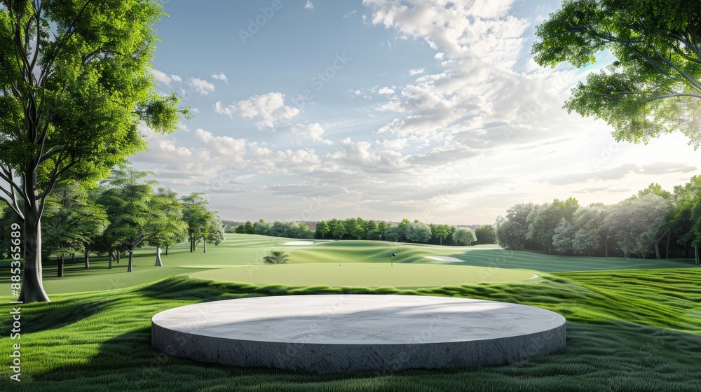Outdoor Round Podium with Green Field Background Outdoor Round Podium with Green Field Background