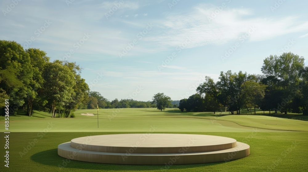 Outdoor Round Podium with Green Field Background Outdoor Round Podium with Green Field Background