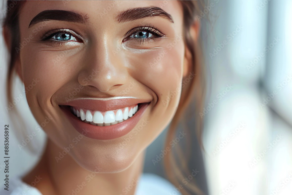 A close-up portrait of a woman with green eyes and a radiant smile, exuding natural beauty and confidence. Her friendly and warm expression enhances the overall appeal of this engaging image A close-up portrait of a woman with green eyes and a radiant smile, exuding natural beauty and confidence. Her friendly and warm expression enhances the overall appeal of this engaging image
