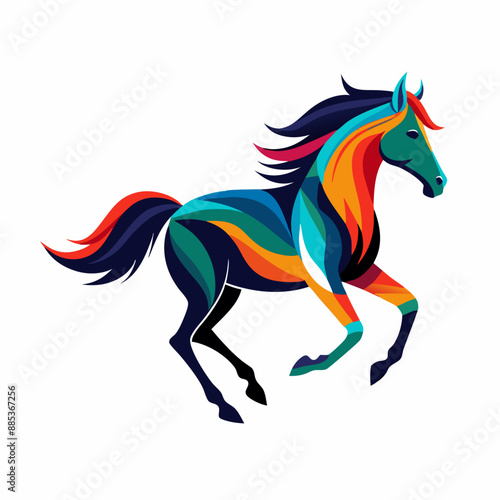 A running horse vector art illustration, solid color flat style, isolated white background (2)