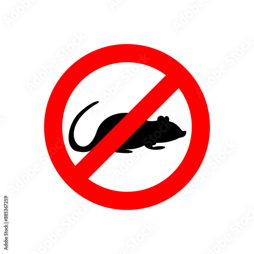 Vector graphic of rat, prohibited rat icon isolated on white background, black rat in red warning sign, prohibited rat symbol, mouse rat illustration for graphic icon
