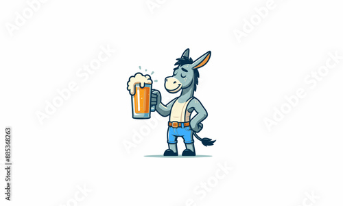 character donkey smile hold cold beer vector flat design