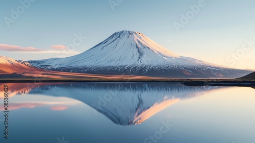 Snowy Mountain Peak Reflecting in a Still Lake