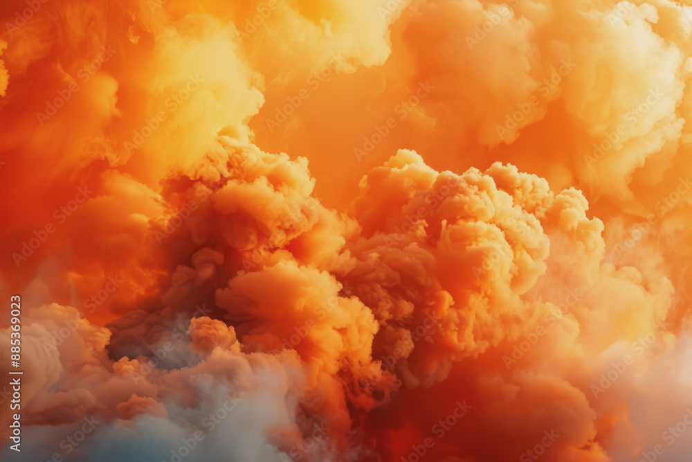 The powerful smoke is a fiery mix of red, yellow, and orange, like a volcanic eruption. The powerful smoke is a fiery mix of red, yellow, and orange, like a volcanic eruption.