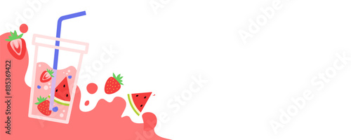Fruit Cocktail banner. Fruits background. Flat style. Vector icon.