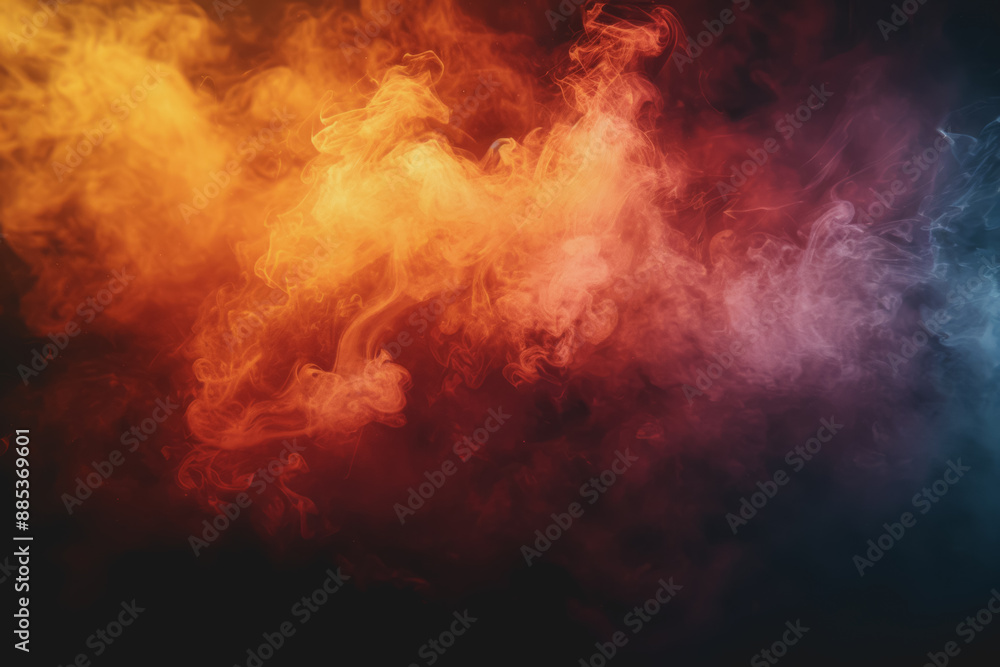 Fototapeta premium The powerful smoke is a fiery mix of red, yellow, and orange, like a volcanic eruption.