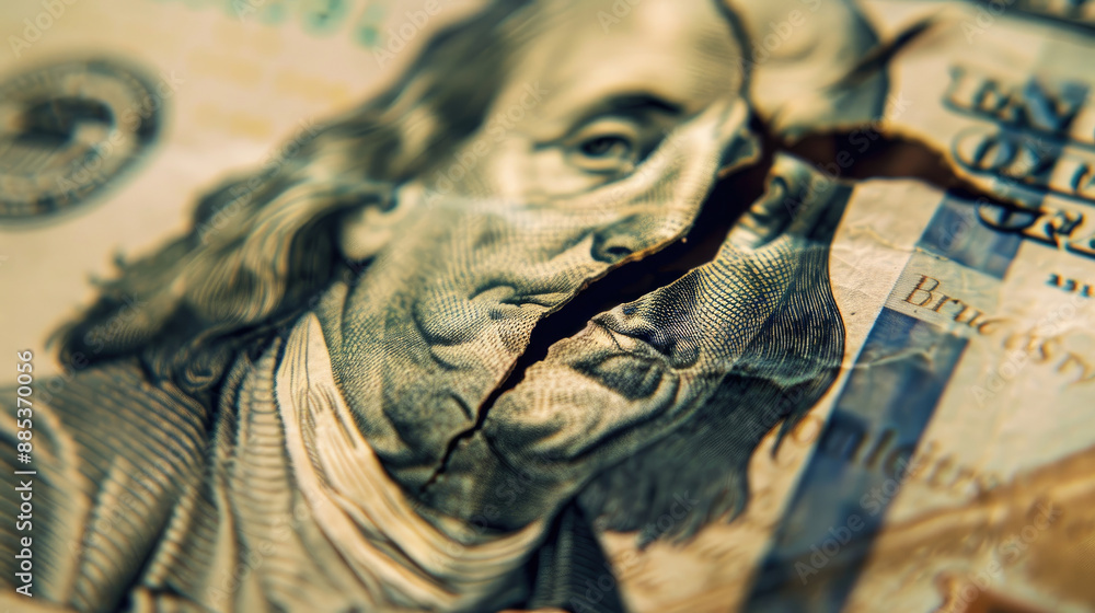 Naklejka premium Close-Up Shot of a Damaged Hundred Dollar Bill