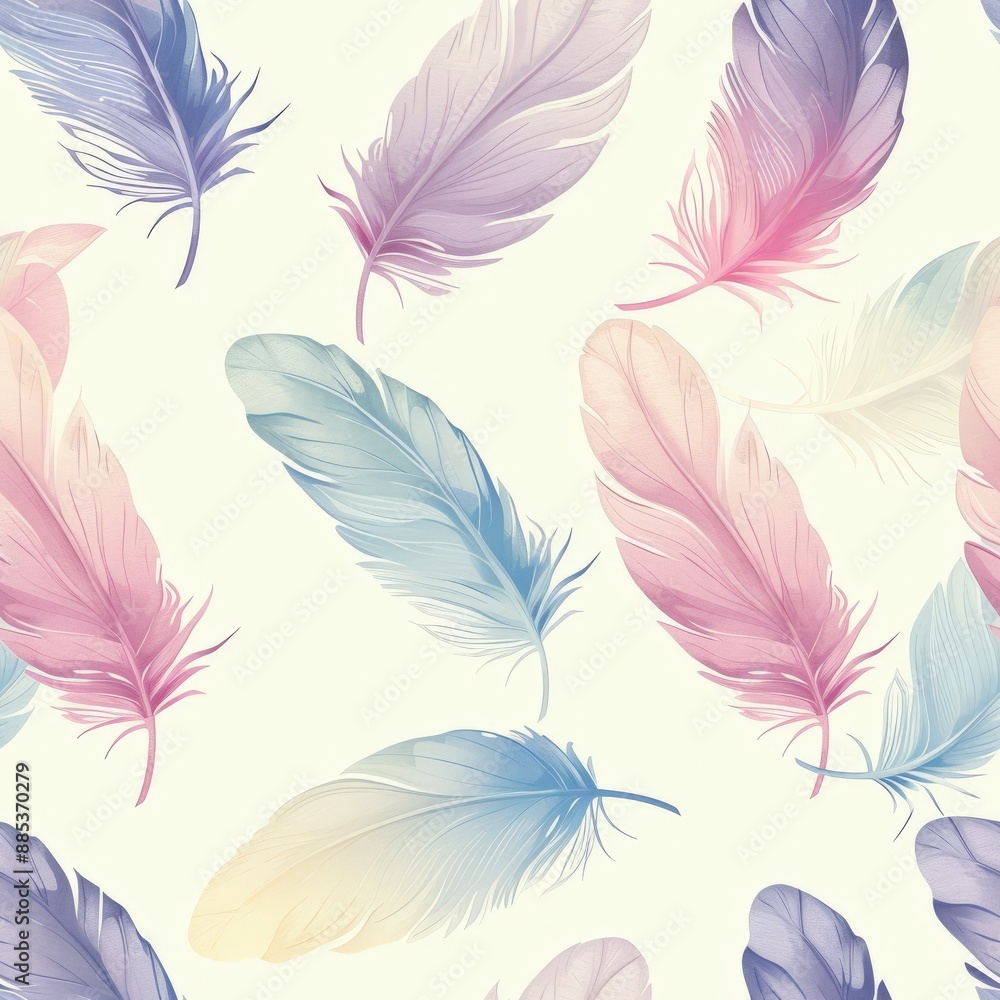 Seamless pattern with pastel colored feathers on a light background Seamless pattern with pastel colored feathers on a light background