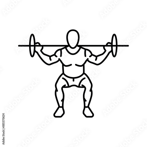 Barbell squat exercise line icon. Vector isolated element.