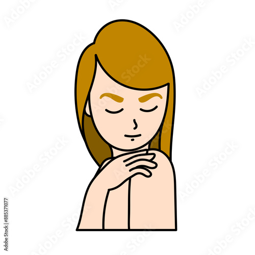 female beauty model posing hand drawn color vector illustration