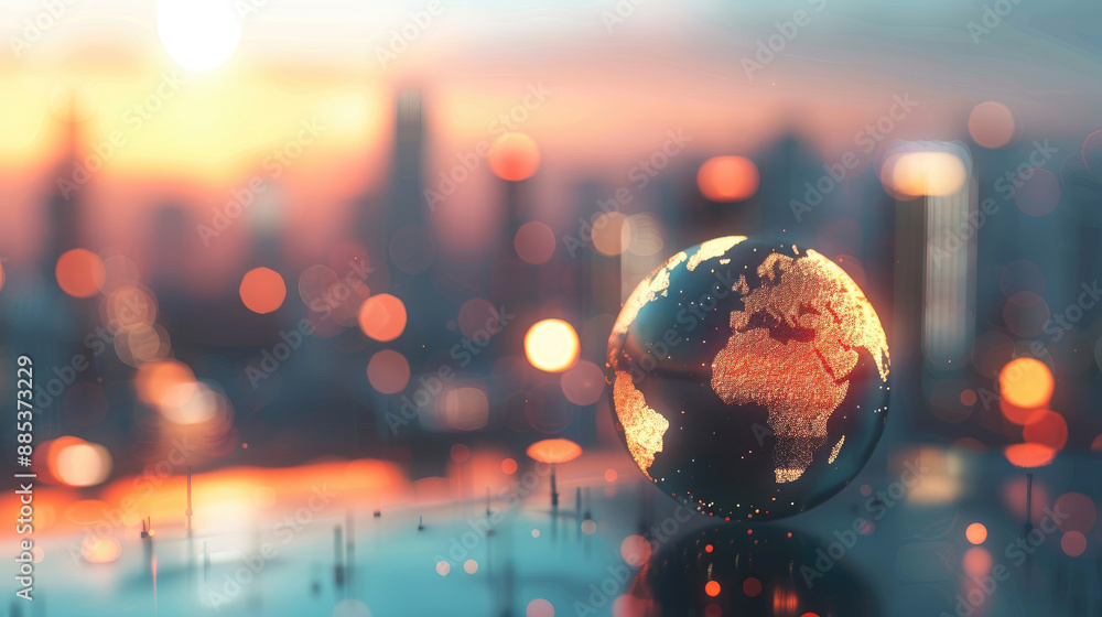 City Skyline with Digital Globe in Foreground City Skyline with Digital Globe in Foreground