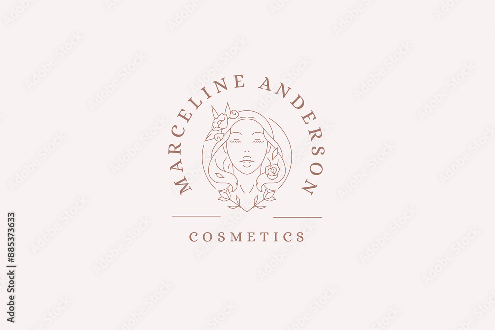 Elegant beautiful female face with flower line logo design template vector illustration Elegant beautiful female face with flower line logo design template vector illustration
