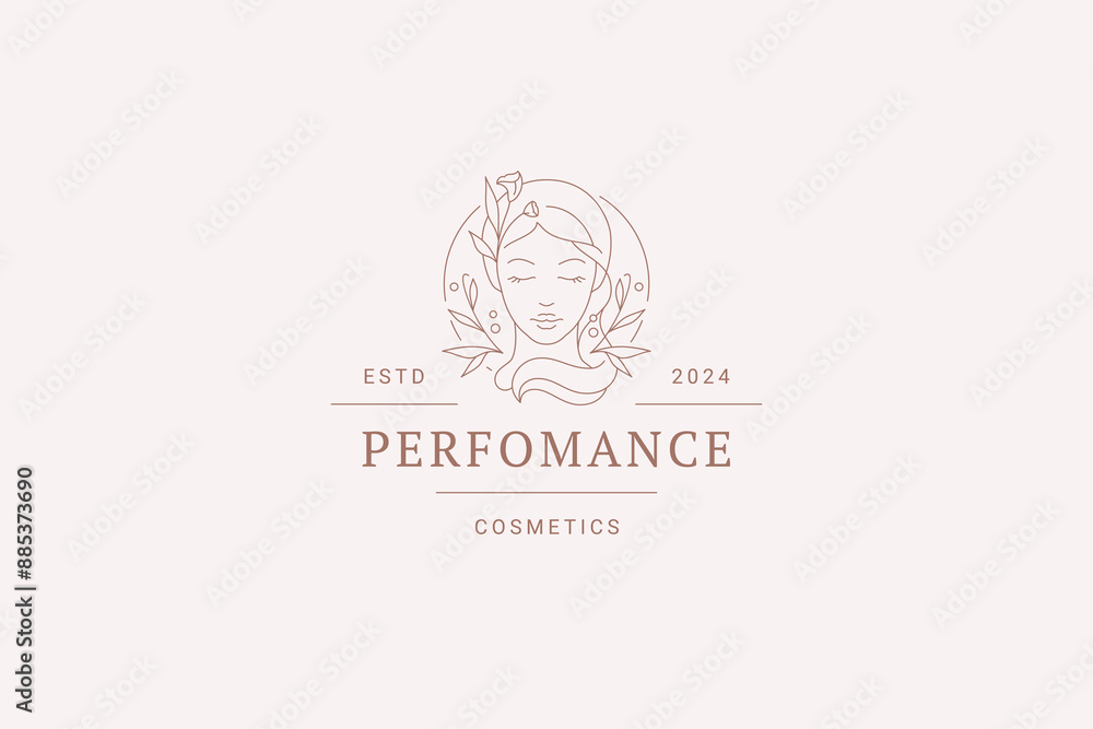 Beautiful floral female portrait outline logo design template for beauty salon vector Beautiful floral female portrait outline logo design template for beauty salon vector
