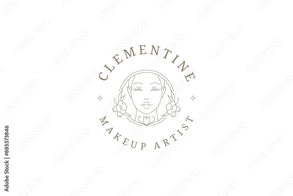 Elegant blossom woman flower face circle outline logo design template for makeup artist vector Elegant blossom woman flower face circle outline logo design template for makeup artist vector