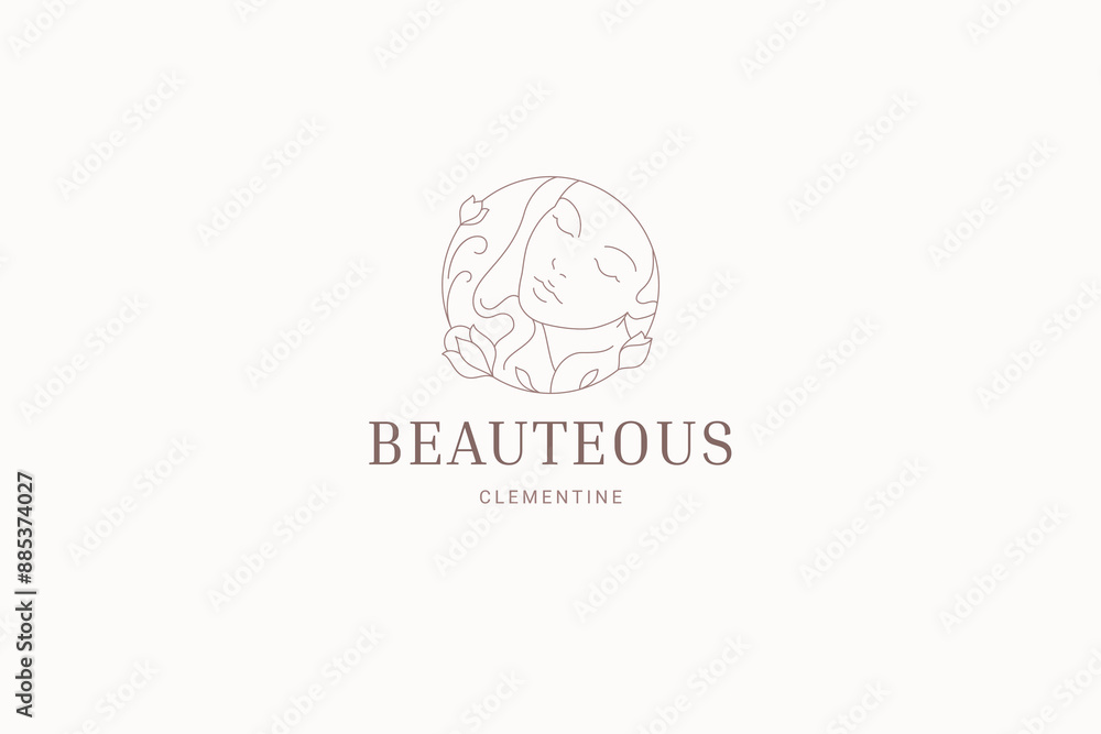 Botanical floral female face minimalist circle line logo for beauty studio vector illustration Botanical floral female face minimalist circle line logo for beauty studio vector illustration