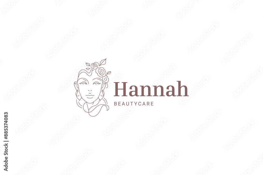 Elegant female face with flower hair continuous line logo design template vector illustration Elegant female face with flower hair continuous line logo design template vector illustration