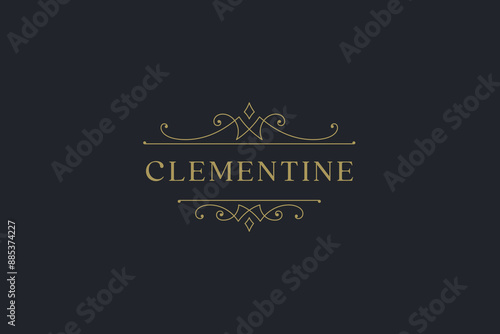 Luxury flourish golden classic line logo design template for boutique hotel vector illustration