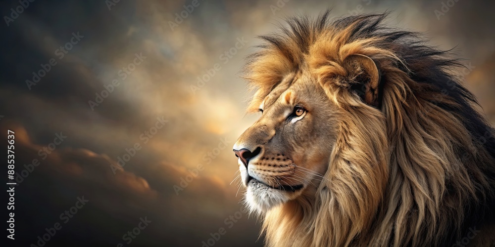 Realistic of a fierce lion in profile view with majestic mane and intense gaze, lion,profile, wildlife, animal, wild Realistic of a fierce lion in profile view with majestic mane and intense gaze, lion,profile, wildlife, animal, wild