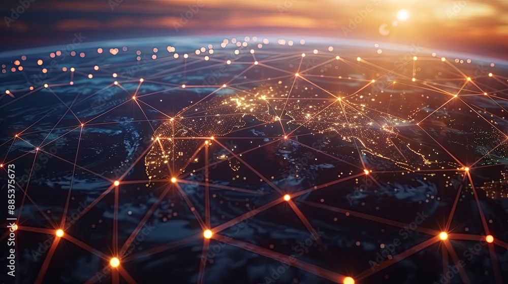 Obraz premium Global network connection to big data around the world.a nd tecnology internet metaverse concept 4K 