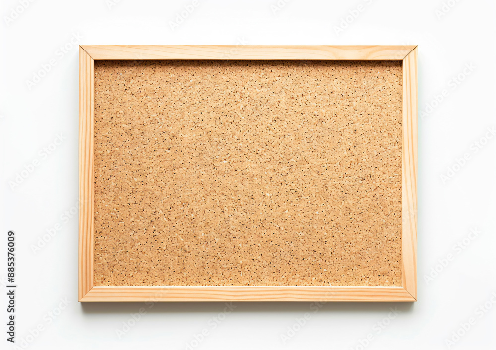 Fototapeta premium Cork board with wooden frame isolated on a white background, shown from a top view. Mockup for your design in the style of your own.