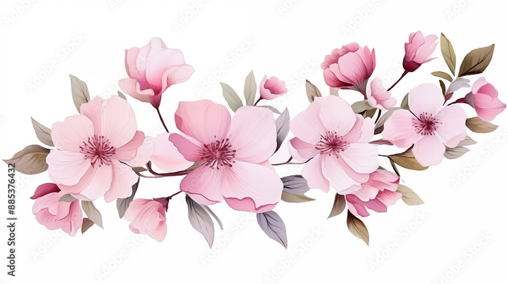Obraz premium cute and beautiful pink flowers, white background