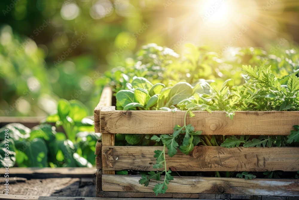 Vegetable in wooden crate on table. Blur farm organic. Wooden box of farm fresh vegetables in bright sunlight Vegetable in wooden crate on table. Blur farm organic. Wooden box of farm fresh vegetables in bright sunlight