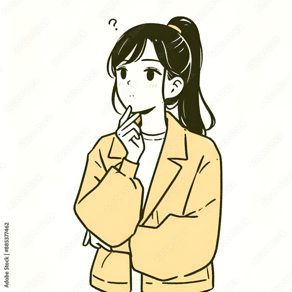 a woman pondering with her hand on her chin. Generative ai a woman pondering with her hand on her chin. Generative ai