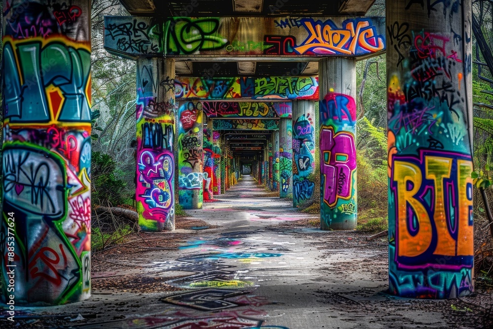 Fototapeta premium Philadelphia, Pennsylvania, graffiti under an abandoned pier.