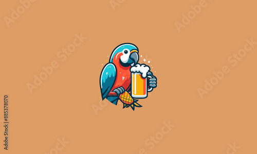 character parrot hold cold beer vector flat design