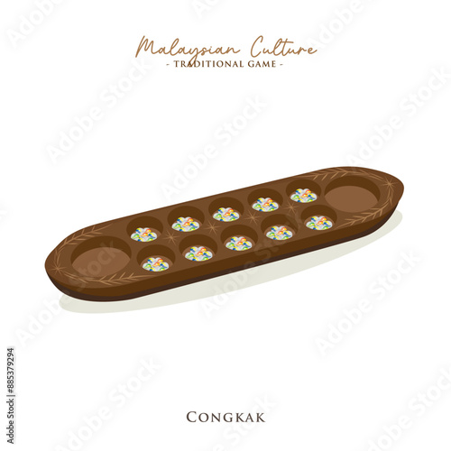 Vector illustration of Malaysian traditional game, Congkak. Congkak is popular game in Malaysia.